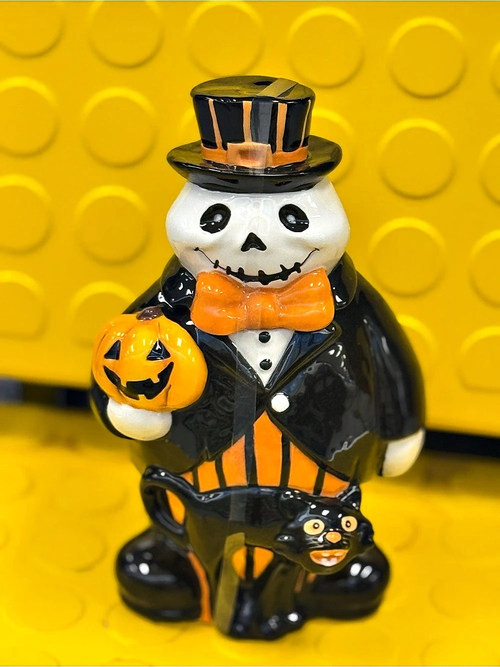 Halloween Blue Sky Skeleton Figurine in Black & Orange Like New